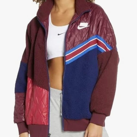 Nike Jackets & Blazers - XS-L Nike Oversized Retro Sherpa Quilted Fleece Maroon Jacket